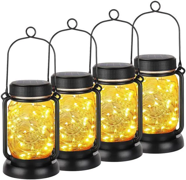 Main image of 4 Pack Solar Mason Jar Hanging Lantern with Stakes, Warm White
