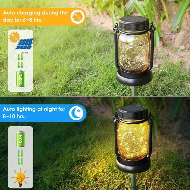 Alt view image 2 of 7 - 4 Pack Solar Mason Jar Hanging Lantern with Stakes, Warm White