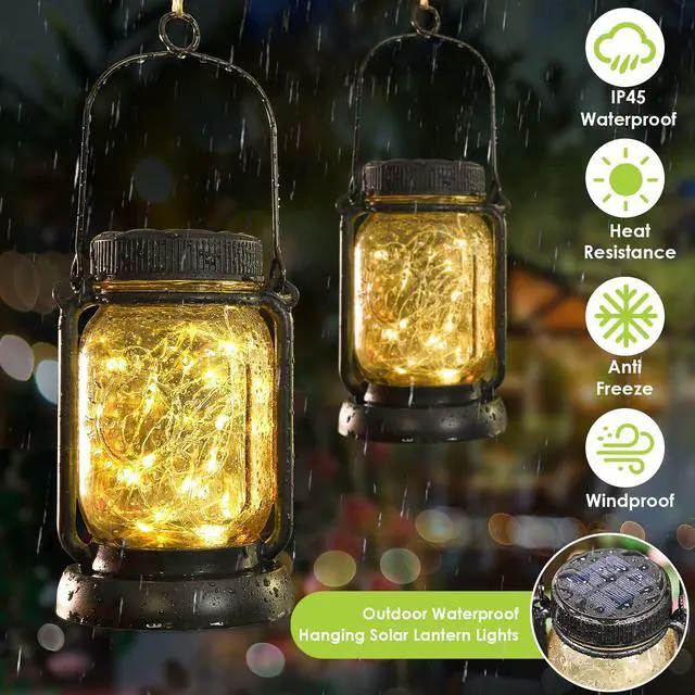 Alt view image 3 of 7 - 4 Pack Solar Mason Jar Hanging Lantern with Stakes, Warm White