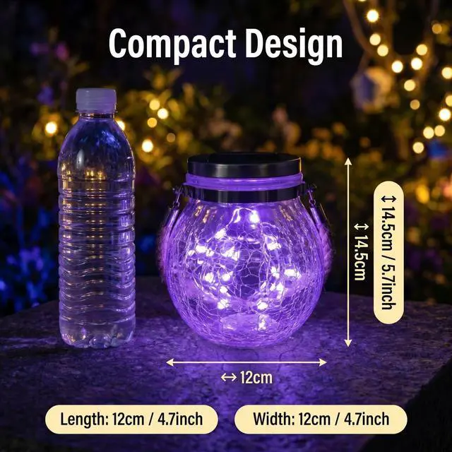 Alt view image 4 of 7 - Solar Powered Transparent Glass Jar Lantern with 30 LED Lights,Hanging Outdoor Garden Light(Purple)