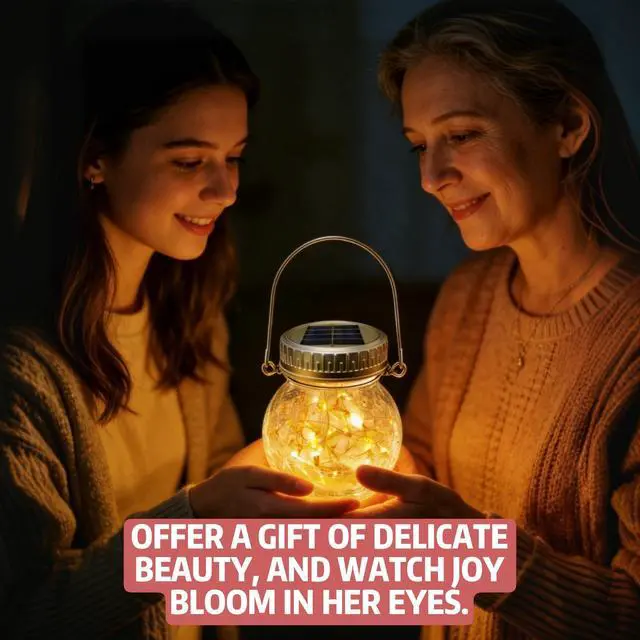 Alt view image 4 of 7 - 2 Pack Crackle Glass Solar Lantern with 30 LED Firefly Lights Waterproof Outdoor Hanging Lamp 215% Larger Solar Panel, Anti-Rust Lids Decorative Lighting for Garden Patio Table