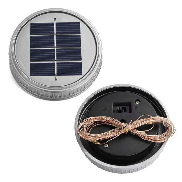 Alt view image 7 of 7 - 2 Pack Crackle Glass Solar Lantern with 30 LED Firefly Lights Waterproof Outdoor Hanging Lamp 215% Larger Solar Panel, Anti-Rust Lids Decorative Lighting for Garden Patio Table