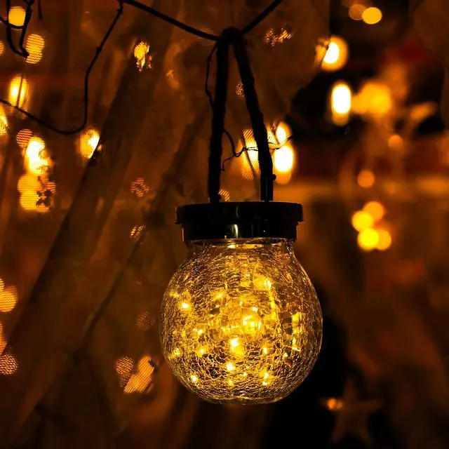 Alt view image 2 of 7 - 6 Pack Gifts for Him Her Solar Lanterns Outdoor Waterproof Heavy Crackle Glass 30 LED Warm Firefly Lights Solar for Women Mom Grandma Outdoor Table Lamps Garden Yard Decor