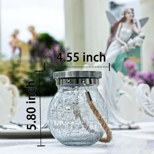 Alt view image 3 of 7 - 6 Pack Gifts for Him Her Solar Lanterns Outdoor Waterproof Heavy Crackle Glass 30 LED Warm Firefly Lights Solar for Women Mom Grandma Outdoor Table Lamps Garden Yard Decor