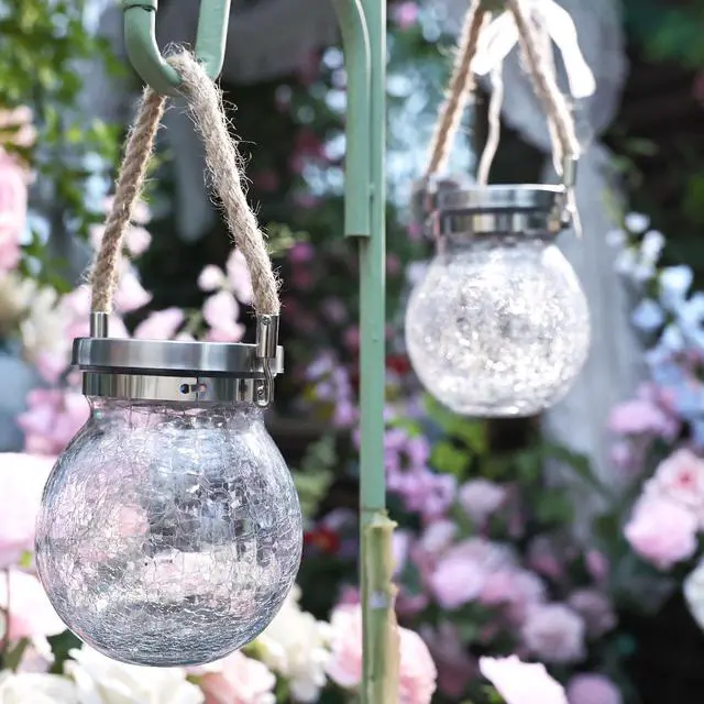 Alt view image 6 of 7 - 6 Pack Gifts for Him Her Solar Lanterns Outdoor Waterproof Heavy Crackle Glass 30 LED Warm Firefly Lights Solar for Women Mom Grandma Outdoor Table Lamps Garden Yard Decor