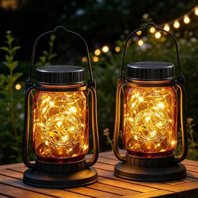 Main image of 2 Pack Solar Mason Jar Lantern Outdoor Waterproof, Hanging Solar Lantern Lights for Outside, Fairy Glass Decorative Lantern for Yard Patio Garden Porch Table Wedding