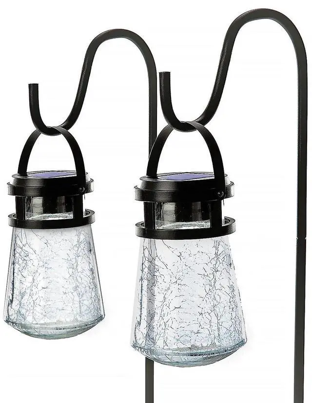 Main image of 2PK Solar Crackle Glass Lanterns Hanging Light