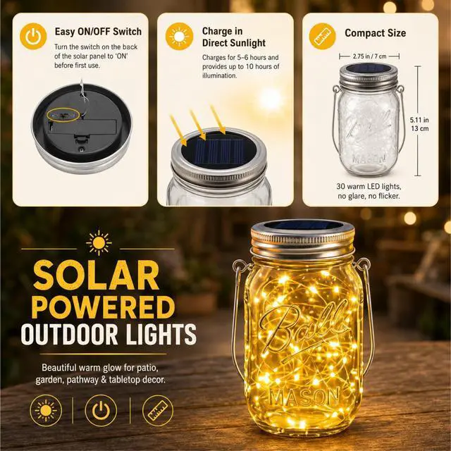 Alt view image 5 of 7 - 8 Pack Solar Plastic Mason Jar Lights, Lightweight, Break-Resistant