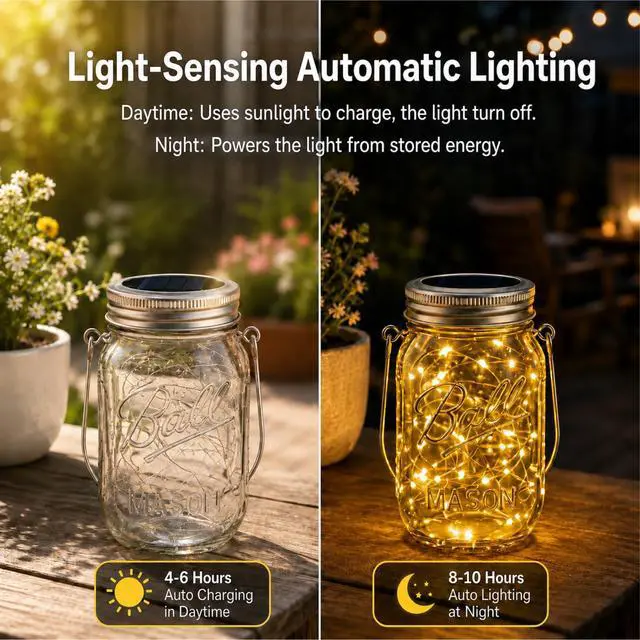 Alt view image 4 of 7 - 8 Pack Solar Plastic Mason Jar Lights, Lightweight, Break-Resistant