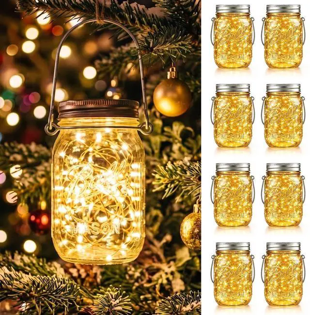 Main image of 8 Pack Solar Plastic Mason Jar Lights, Lightweight, Break-Resistant