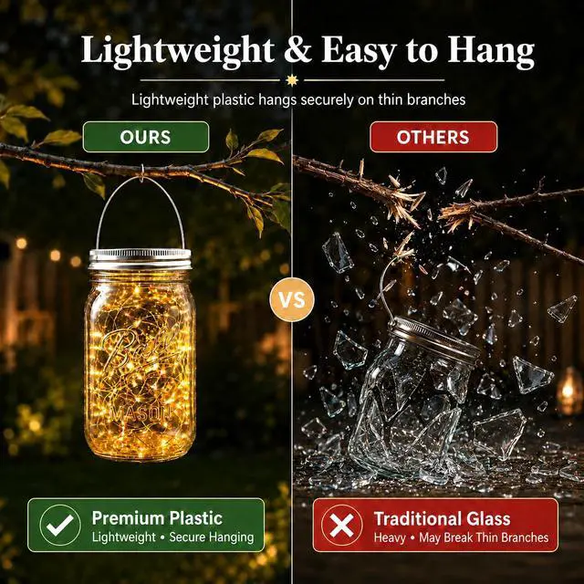 Alt view image 2 of 7 - 8 Pack Solar Plastic Mason Jar Lights, Lightweight, Break-Resistant