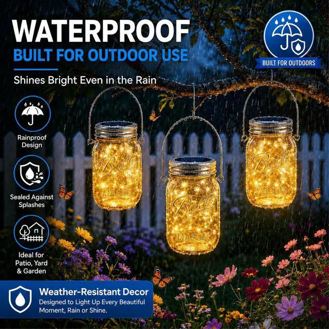 Alt view image 3 of 7 - 8 Pack Solar Plastic Mason Jar Lights, Lightweight, Break-Resistant