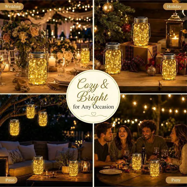 Alt view image 7 of 7 - 8 Pack Solar Plastic Mason Jar Lights, Lightweight, Break-Resistant