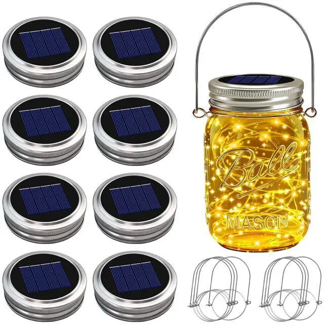 Main image of 8 Pack Solar Mason Jar Lights for Outside, 30 LED Solar Mason Jar Lids Fairy Lights with 8 Hangers(No Jars) Outdoor Waterproof for DIY Patio Garden Yard Lawn Party Wedding Decoration Warm White