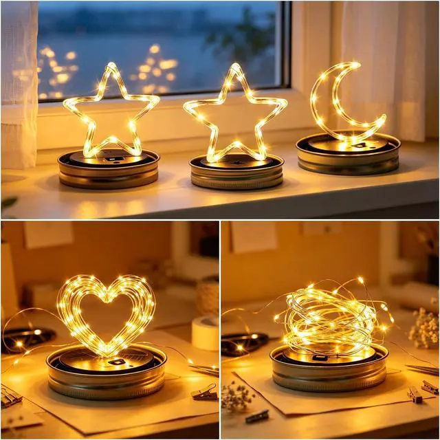 Alt view image 3 of 7 - 8 Pack Solar Mason Jar Lights for Outside, 30 LED Solar Mason Jar Lids Fairy Lights with 8 Hangers(No Jars) Outdoor Waterproof for DIY Patio Garden Yard Lawn Party Wedding Decoration Warm White