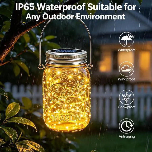 Alt view image 6 of 7 - 8 Pack Solar Mason Jar Lights for Outside, 30 LED Solar Mason Jar Lids Fairy Lights with 8 Hangers(No Jars) Outdoor Waterproof for DIY Patio Garden Yard Lawn Party Wedding Decoration Warm White