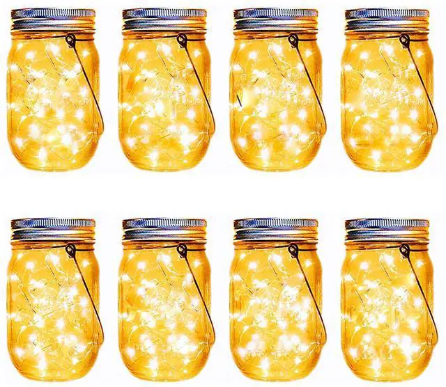 Main image of Mason Jar Solar Lights,8 Pack 30 Led Fairy Hanging Jar Lights,Solar Lanterns for Outdoor Patio Party Garden Wedding Christmas Decor Lights(Mason Jars/Handles Included)