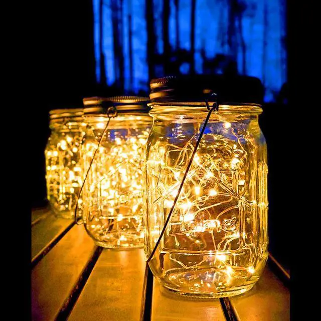 Alt view image 3 of 6 - Mason Jar Solar Lights,8 Pack 30 Led Fairy Hanging Jar Lights,Solar Lanterns for Outdoor Patio Party Garden Wedding Christmas Decor Lights(Mason Jars/Handles Included)