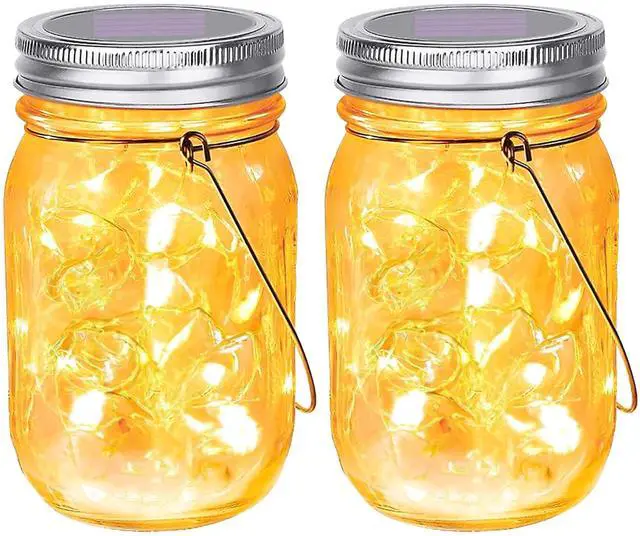 Main image of Solar Mason Jar Lights - Set of 2 Magical Patio Lights in Glass Lanterns - Hang Them Anywhere Outdoors for Enchanting Illumination - Waterproof and Decorative - 5.2" x 3"