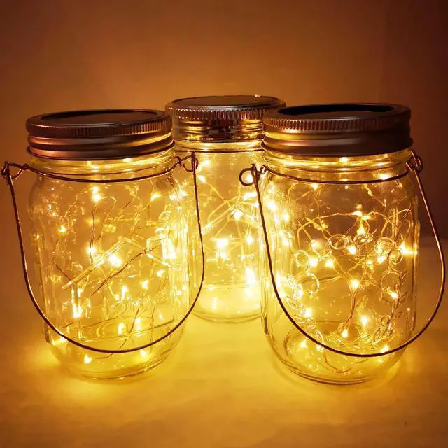 Alt view image 6 of 6 - Mason Jar Solar Lights,8 Pack 30 Led Fairy Hanging Jar Lights,Solar Lanterns for Outdoor Patio Party Garden Wedding Christmas Decor Lights(Mason Jars/Handles Included)