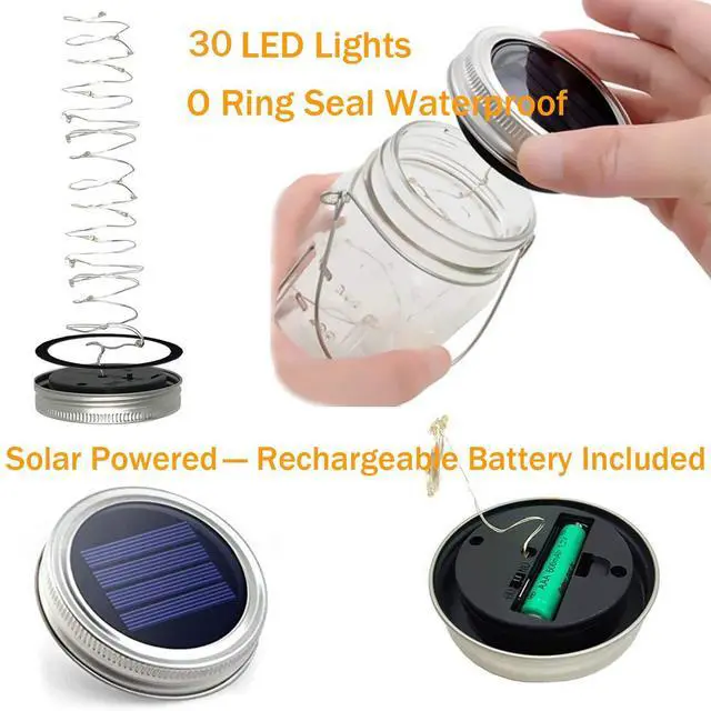 Alt view image 5 of 6 - Mason Jar Solar Lights,8 Pack 30 Led Fairy Hanging Jar Lights,Solar Lanterns for Outdoor Patio Party Garden Wedding Christmas Decor Lights(Mason Jars/Handles Included)
