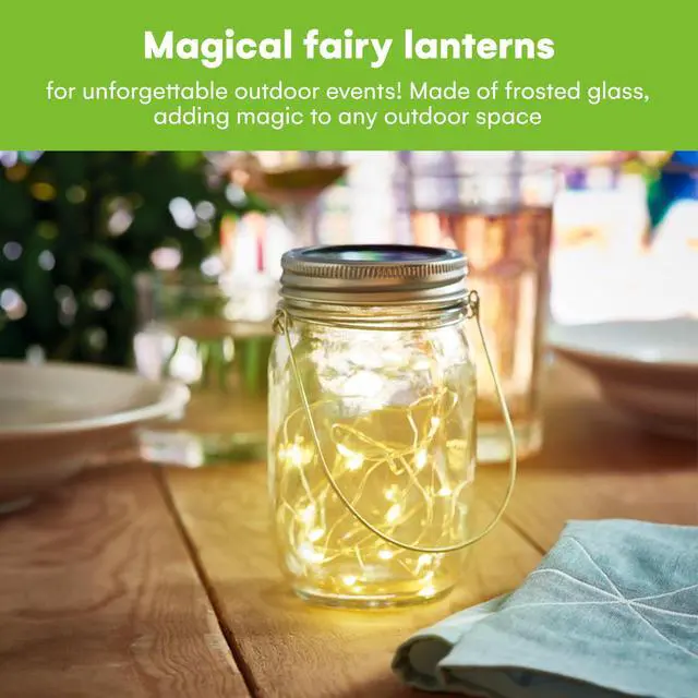 Alt view image 6 of 7 - Solar Mason Jar Lights - Set of 2 Magical Patio Lights in Glass Lanterns - Hang Them Anywhere Outdoors for Enchanting Illumination - Waterproof and Decorative - 5.2" x 3"