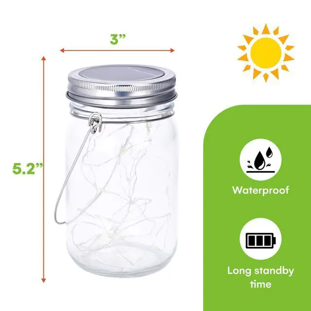 Alt view image 3 of 7 - Solar Mason Jar Lights - Set of 2 Magical Patio Lights in Glass Lanterns - Hang Them Anywhere Outdoors for Enchanting Illumination - Waterproof and Decorative - 5.2" x 3"