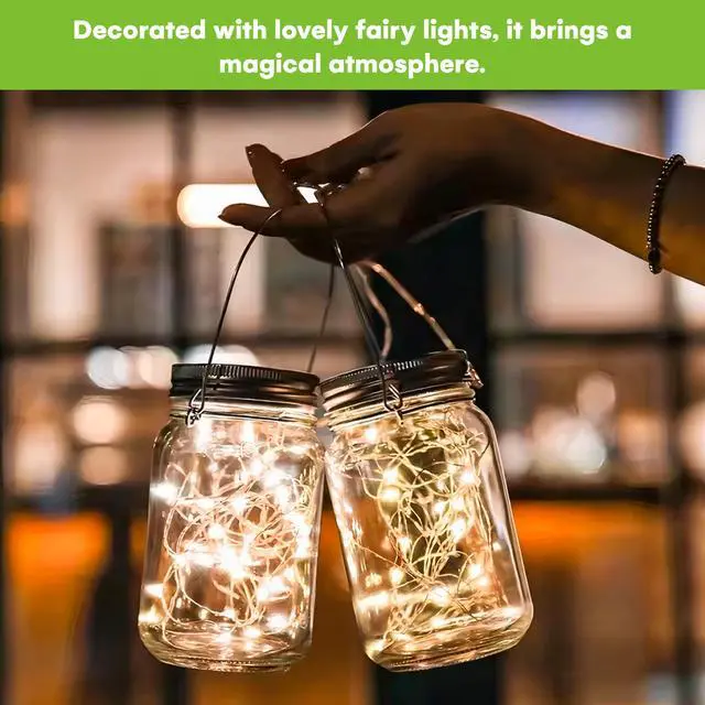 Alt view image 7 of 7 - Solar Mason Jar Lights - Set of 2 Magical Patio Lights in Glass Lanterns - Hang Them Anywhere Outdoors for Enchanting Illumination - Waterproof and Decorative - 5.2" x 3"