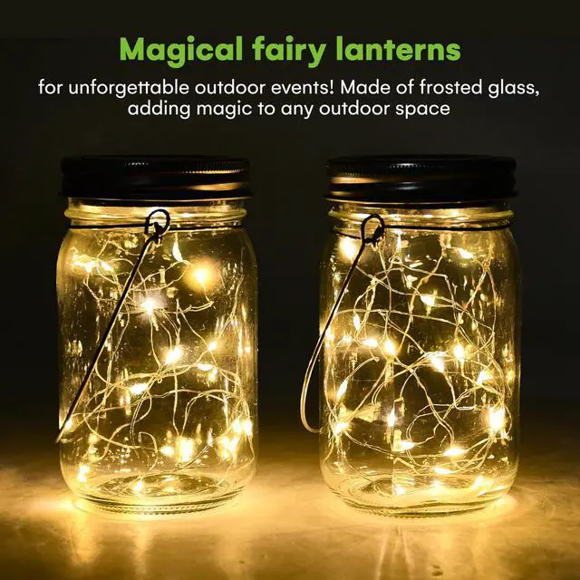 Alt view image 2 of 7 - Solar Mason Jar Lights - Set of 2 Magical Patio Lights in Glass Lanterns - Hang Them Anywhere Outdoors for Enchanting Illumination - Waterproof and Decorative - 5.2" x 3"
