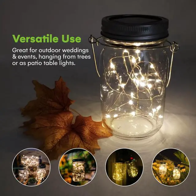 Alt view image 5 of 7 - Solar Mason Jar Lights - Set of 2 Magical Patio Lights in Glass Lanterns - Hang Them Anywhere Outdoors for Enchanting Illumination - Waterproof and Decorative - 5.2" x 3"
