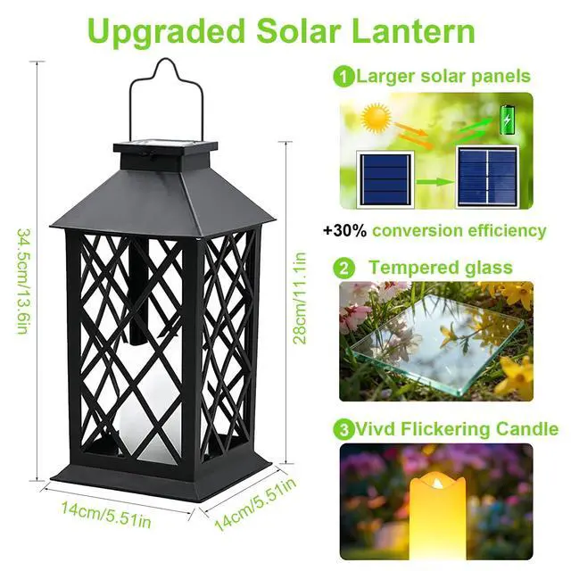 Alt view image 3 of 7 - 14" Large Tempered Glass Solar Lanterns Outdoor Waterproof