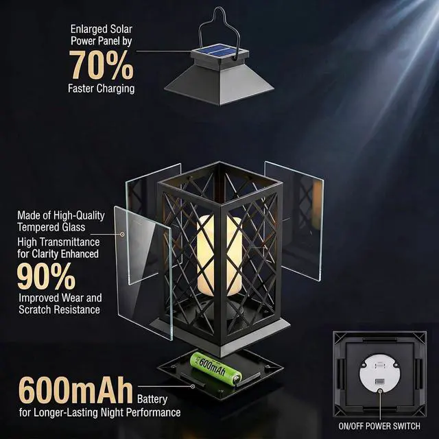 Alt view image 4 of 7 - 14" Large Tempered Glass Solar Lanterns Outdoor Waterproof