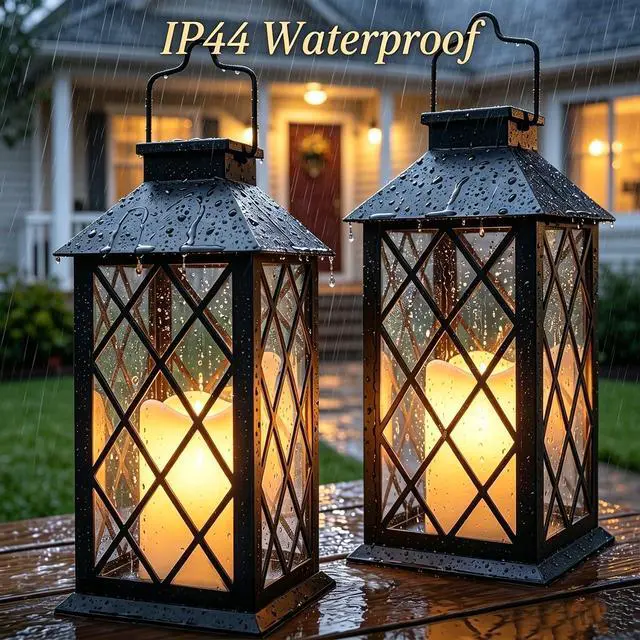 Alt view image 6 of 7 - 14" Large Tempered Glass Solar Lanterns Outdoor Waterproof