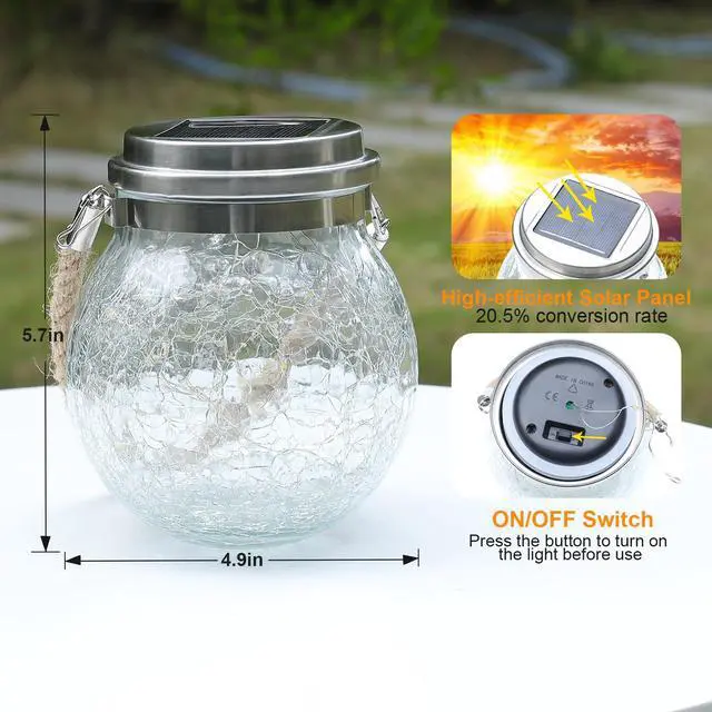 Alt view image 7 of 7 - Hanging Solar Lantern Lights, Outdoor Waterproof Cracked Glass Round Ball Lamp, Garden Globe Warm White LED Light for Landscape Walkway Backyard Patio Lawn Pathway Decoration(4.7inch)