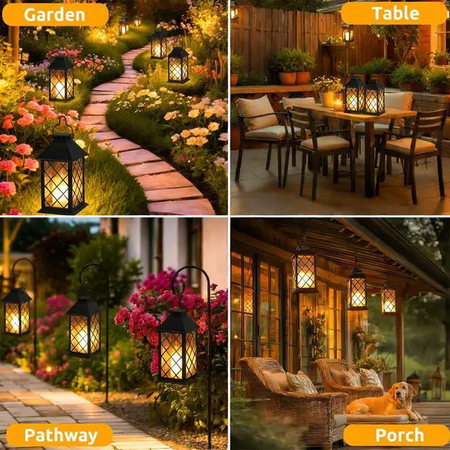 Alt view image 7 of 7 - 14" Large Tempered Glass Solar Lanterns Outdoor Waterproof