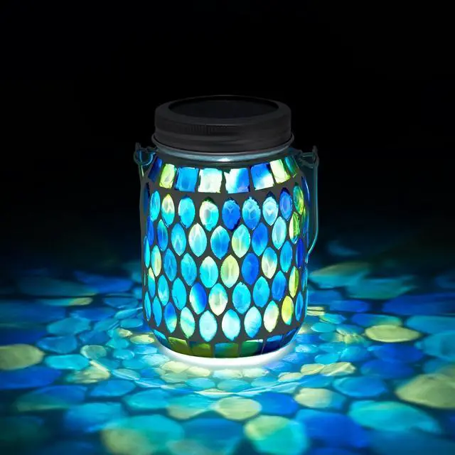 Main image of Blue Mosaic Solar Lantern Outdoor, Waterproof Hanging Solar Light, Glass Jar Style Mosaic Lamp for Garden Patio Decor, Solar-Powered Pathway Night Light, Unique Gifts for Women Mom Grandma