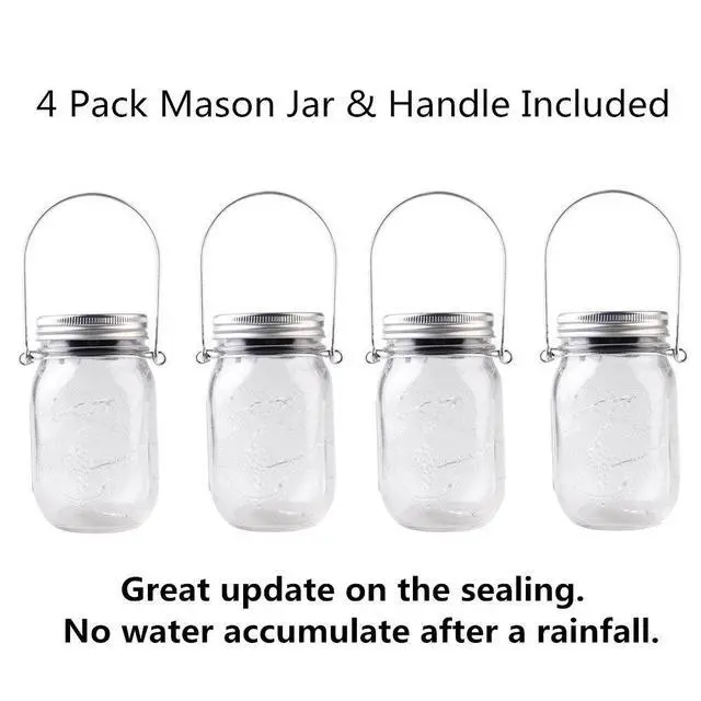 Alt view image 5 of 7 - 4-Pack Solar-powered Mason Jar Lights (Mason Jar / Handle Included),20 Bulbs Jar Hanging Light,Garden Outdoor Solar / Hanging Lantern,Decor Solar Light,Table Light,Patio Path Light,Warm White