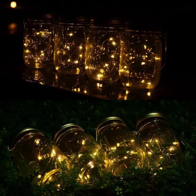 Alt view image 7 of 7 - 4-Pack Solar-powered Mason Jar Lights (Mason Jar / Handle Included),20 Bulbs Jar Hanging Light,Garden Outdoor Solar / Hanging Lantern,Decor Solar Light,Table Light,Patio Path Light,Warm White