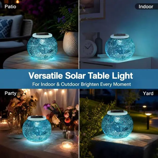 Alt view image 6 of 7 - Solar Table Lights Outdoor,Color Changing Crack Glass Ball Lights