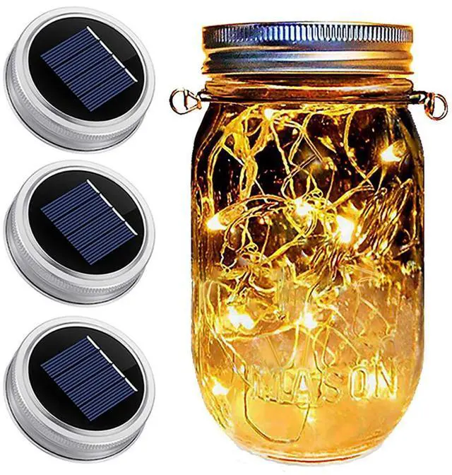 Main image of 3 Pack Solar Mason Jar Lid Fairy Mason Solar String Light Lid -Festival Garden Patio Backyard Wedding Party Decor LED Solar Lights Dragon Flame(Warm White)