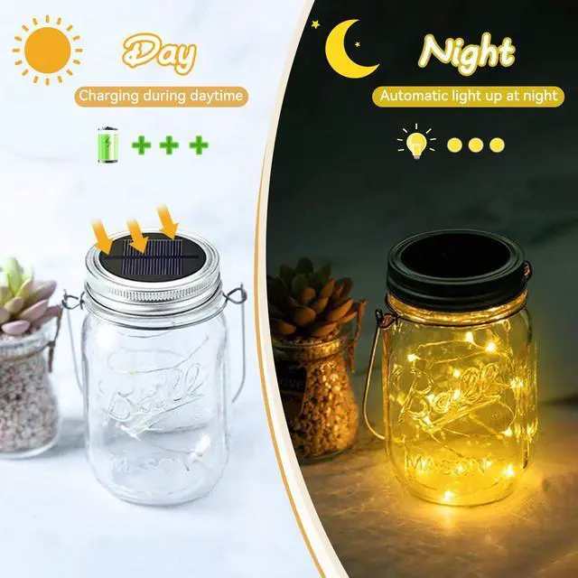 Alt view image 2 of 6 - 3 Pack Solar Mason Jar Lid Fairy Mason Solar String Light Lid -Festival Garden Patio Backyard Wedding Party Decor LED Solar Lights Dragon Flame(Warm White)