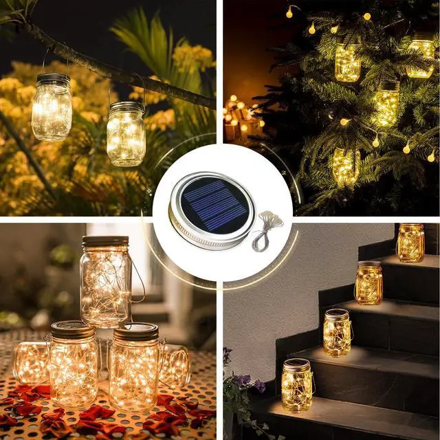 Alt view image 5 of 6 - 3 Pack Solar Mason Jar Lid Fairy Mason Solar String Light Lid -Festival Garden Patio Backyard Wedding Party Decor LED Solar Lights Dragon Flame(Warm White)