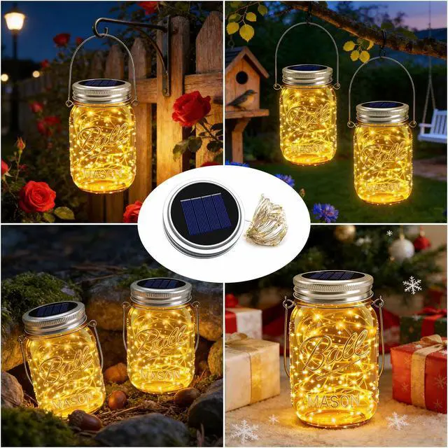 Alt view image 3 of 7 - 6 Pack Solar Mason Jar Lights for Outside, 30 LED Solar Mason Jar Lids Fairy Lights with 6 Hangers(No Jars) Outdoor Waterproof for DIY Patio Garden Yard Lawn Party Wedding Decoration Warm White