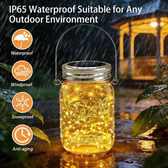 Alt view image 5 of 7 - 6 Pack Solar Mason Jar Lights for Outside, 30 LED Solar Mason Jar Lids Fairy Lights with 6 Hangers(No Jars) Outdoor Waterproof for DIY Patio Garden Yard Lawn Party Wedding Decoration Warm White