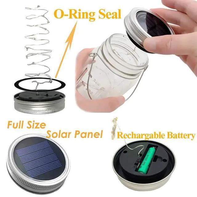 Alt view image 4 of 7 - Solar Fairy Jar Lights,4 Pack 30 Led Mason Jar Decor Firefly Lights,for Outdoor Patio Garden Table Decorations Solar Lantern Mother's Day Gift(Mason Jars/Hangers Included)