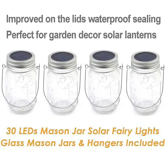 Alt view image 5 of 7 - Solar Fairy Jar Lights,4 Pack 30 Led Mason Jar Decor Firefly Lights,for Outdoor Patio Garden Table Decorations Solar Lantern Mother's Day Gift(Mason Jars/Hangers Included)