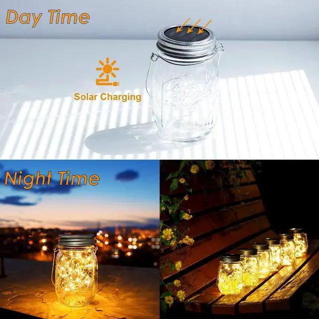 Alt view image 6 of 7 - Solar Fairy Jar Lights,4 Pack 30 Led Mason Jar Decor Firefly Lights,for Outdoor Patio Garden Table Decorations Solar Lantern Mother's Day Gift(Mason Jars/Hangers Included)