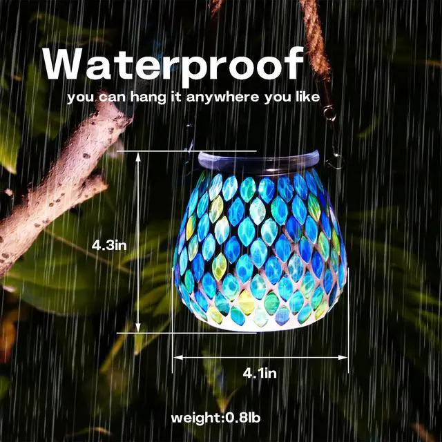 Alt view image 3 of 7 - Mosaic Blue Solar Lanterns, Outdoor Glass Hanging Lights, Waterproof, Solar Table Lamps, Christmas Gifts for Women Mom Grandma, Night Lights, Decoration for Garden, Patio, Yard, Party, Outdoor Decor