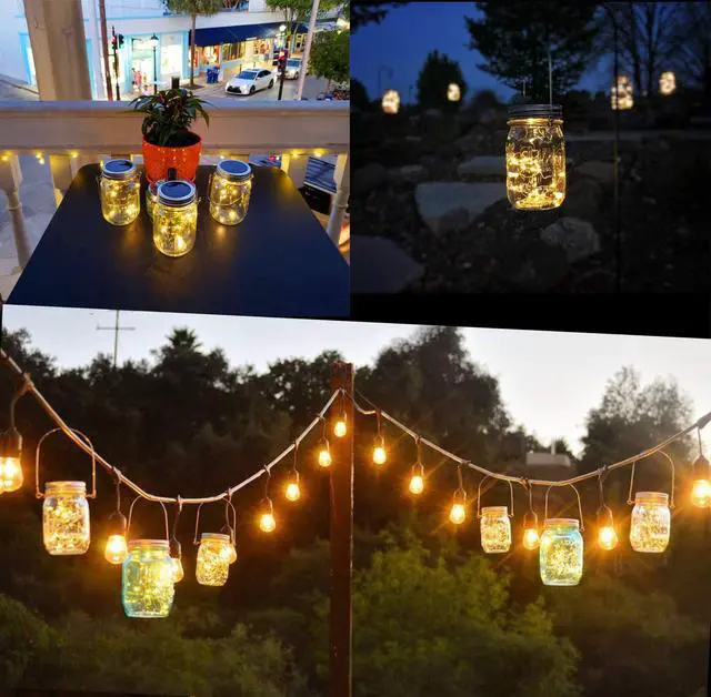 Alt view image 7 of 7 - Solar Fairy Jar Lights,4 Pack 30 Led Mason Jar Decor Firefly Lights,for Outdoor Patio Garden Table Decorations Solar Lantern Mother's Day Gift(Mason Jars/Hangers Included)
