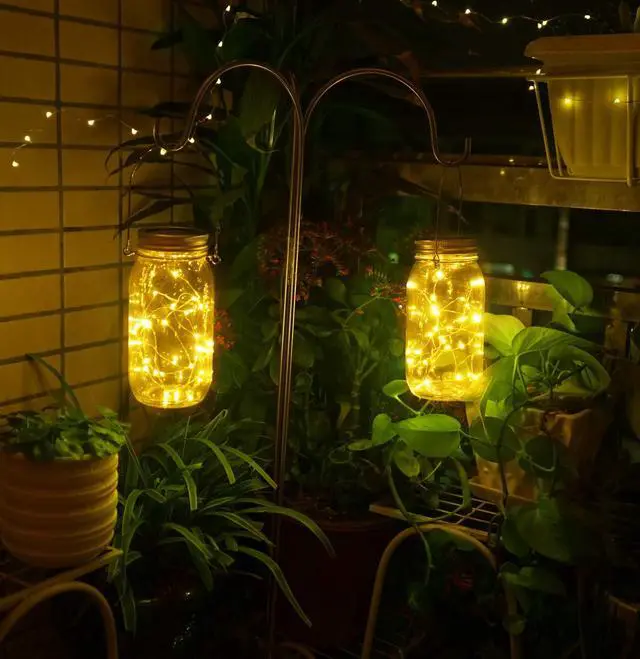 Alt view image 2 of 7 - Solar Mason Jar Lights, Large Size Bigger Glass Mason Jar with 30 LEDs Fairy Firefly String Lights, Best Patio Yard Desktop Party Decor Outdoor Solar Hanging Lanterns (2-Pack)